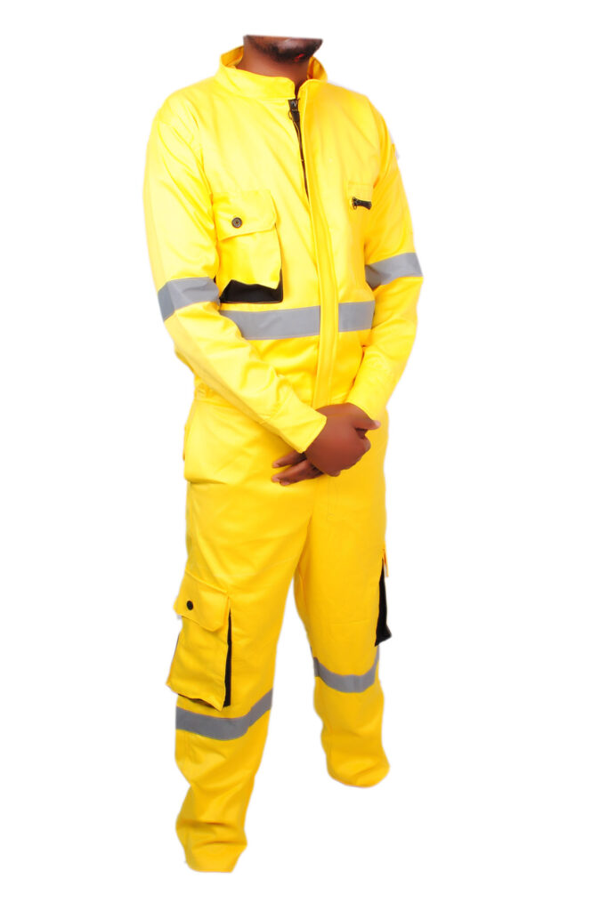 yellow Cotton Twill Cargo Overalls