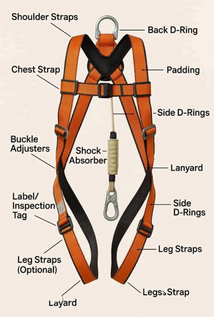 Harness anatomy in safety harness