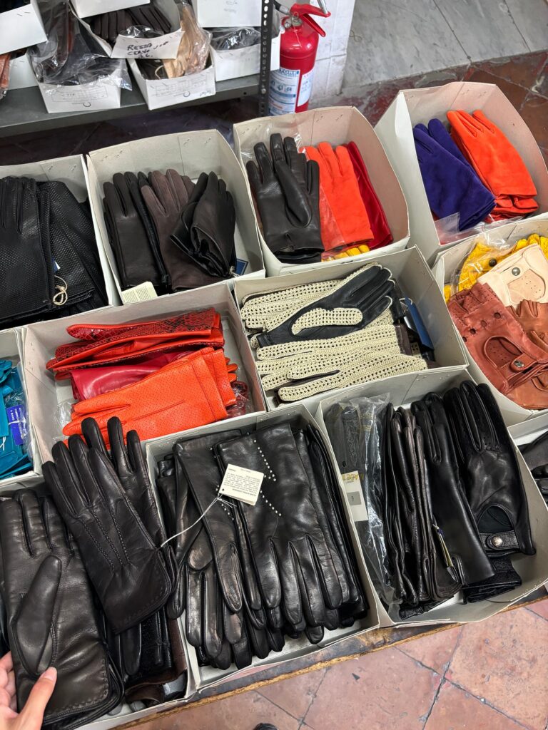 Leather gloves in storage