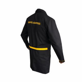 Black dustcoat in Kenya made from soft smooth woven polyester fabric for professional workwear