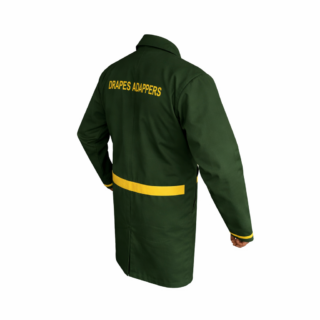 Jungle green dustcoat in Kenya made from soft smooth woven polyester fabric for professional workwear