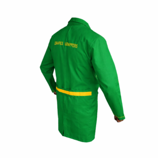 Mint green dustcoat in Kenya made from soft smooth woven polyester fabric for professional workwear