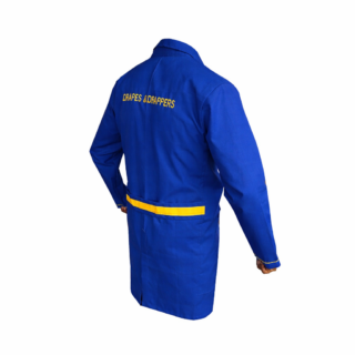 Royal blue dustcoat in Kenya made from soft smooth woven polyester fabric for professional workwear