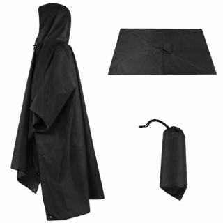 Black rain poncho Kenya waterproof 190T nylon lightweight professional poncho with hood