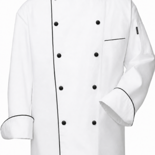 Cotton Tetrex white chef jacket in Kenya with black piping and black buttons
