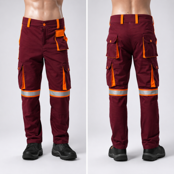 Custom knee pad work trousers Kenya in twill fabric with knee guard area and optional orange-silver reflective trim