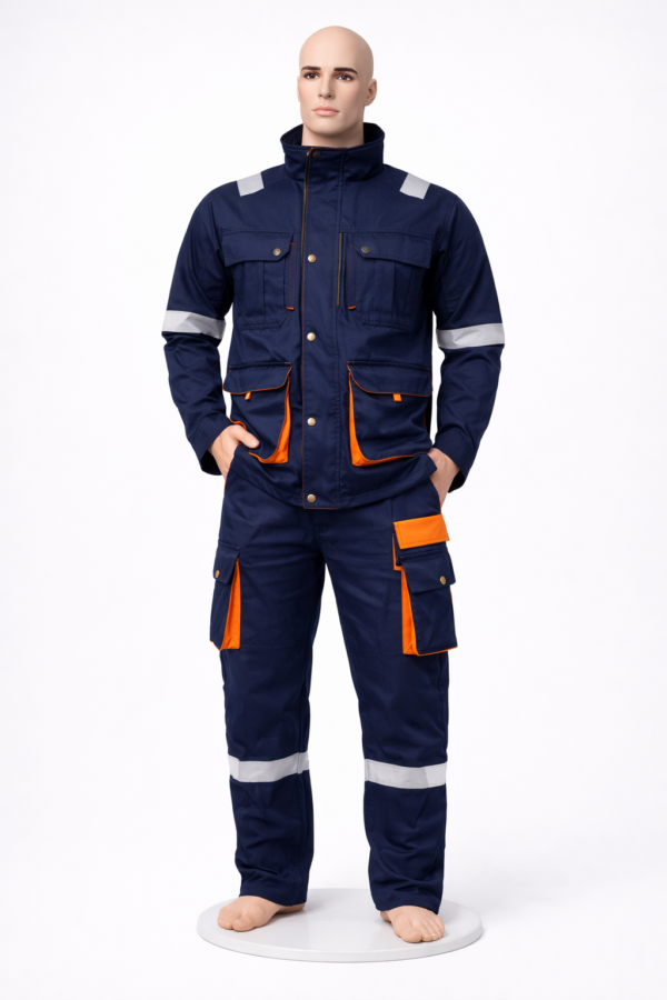 Custom twill engineer suit Kenya made as a jacket and trouser set with optional reflector tape