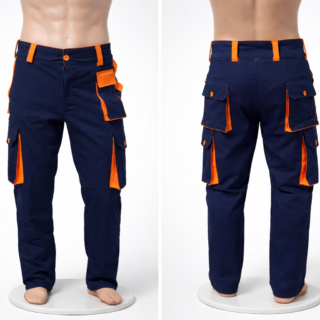 Custom work trousers Kenya in twill fabric with knee guard area and optional orange-silver reflective trim