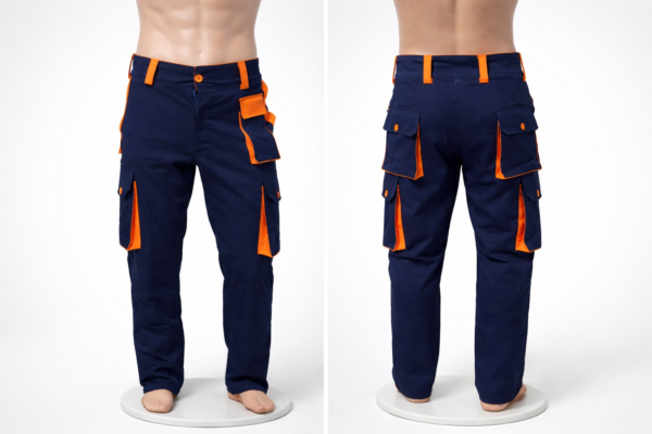 Custom work trousers Kenya in twill fabric with knee guard area and optional orange-silver reflective trim