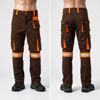 Custom work trousers with knee pad pockets Kenya in twill fabric with knee guard area and optional orange-silver reflective trim