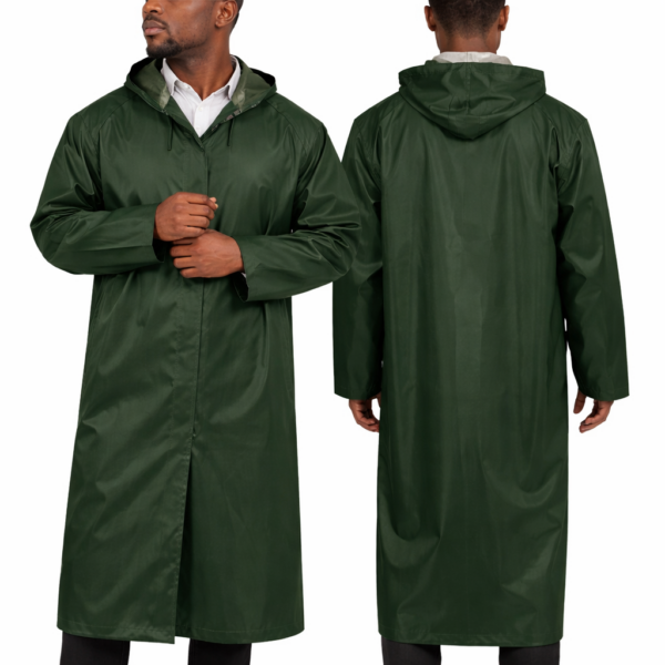 Jungle green raincoat in Kenya lined PVC adult waterproof rainwear