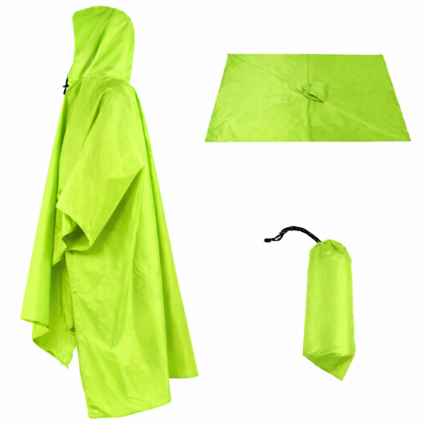 Lime green rain poncho Kenya waterproof 190T nylon high visibility poncho with hood