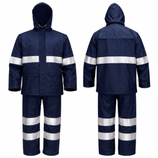 Navy Blue Reflective Rain Suit Kenya – 190T Nylon Waterproof Coat and Trouser Set