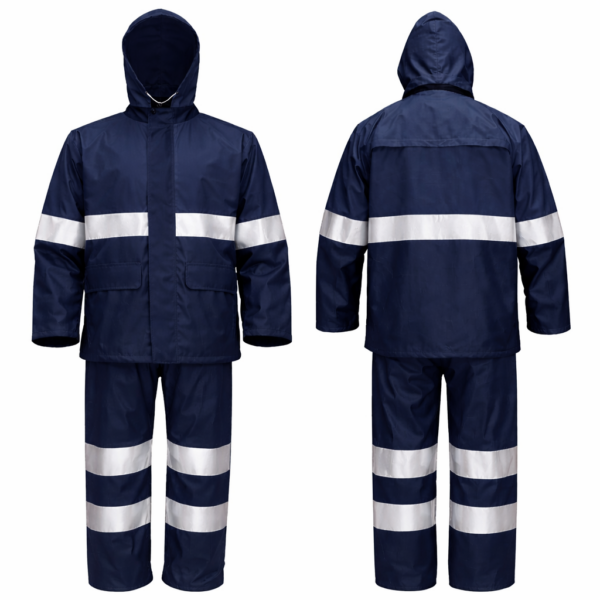 Navy Blue Reflective Rain Suit Kenya – 190T Nylon Waterproof Coat and Trouser Set