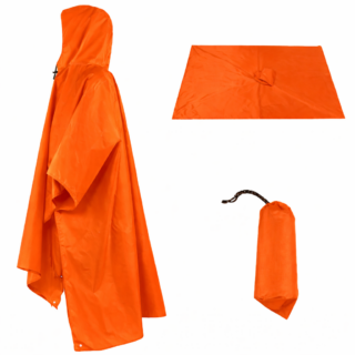 Orange rain poncho Kenya waterproof 190T nylon high visibility poncho with hood