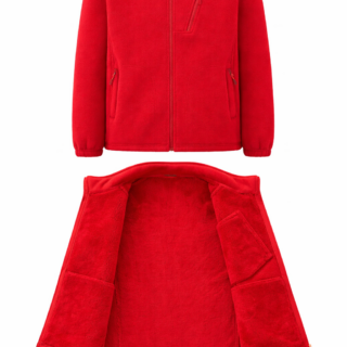 Red fleece jacket in Kenya warm brand-forward team layer