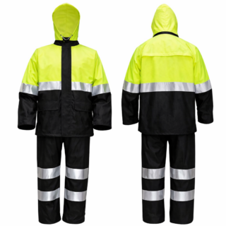 Reflective rain suit Kenya coat and trouser set made from 190T nylon waterproof material