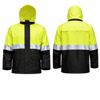 Reflective raincoat Kenya made from 190T nylon waterproof material with hood and reflective tape
