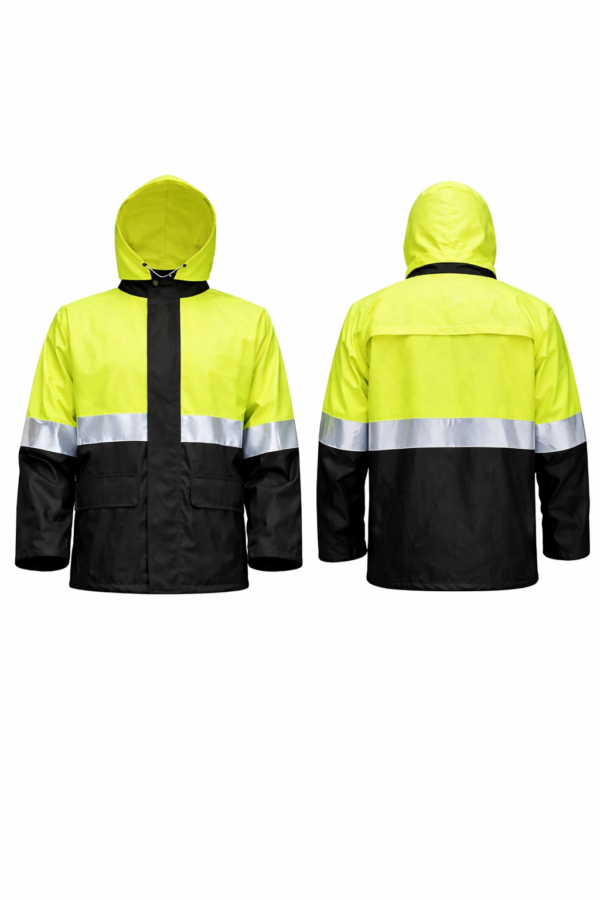 Reflective raincoat Kenya made from 190T nylon waterproof material with hood and reflective tape