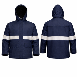 Reflective work raincoat Kenya made from 190T nylon waterproof material with hood and reflective tape
