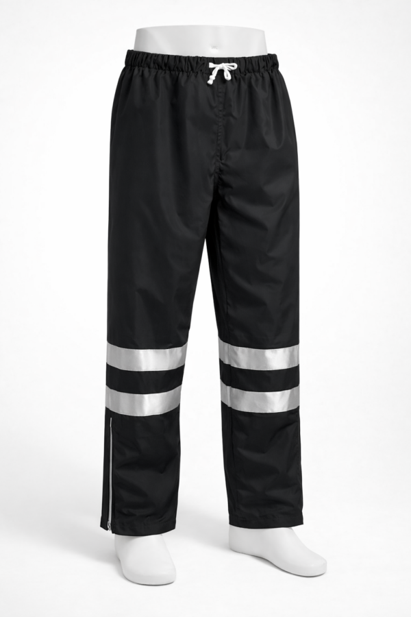 black reflective waterproof rider trousers in Kenya 190T nylon lined rain pants