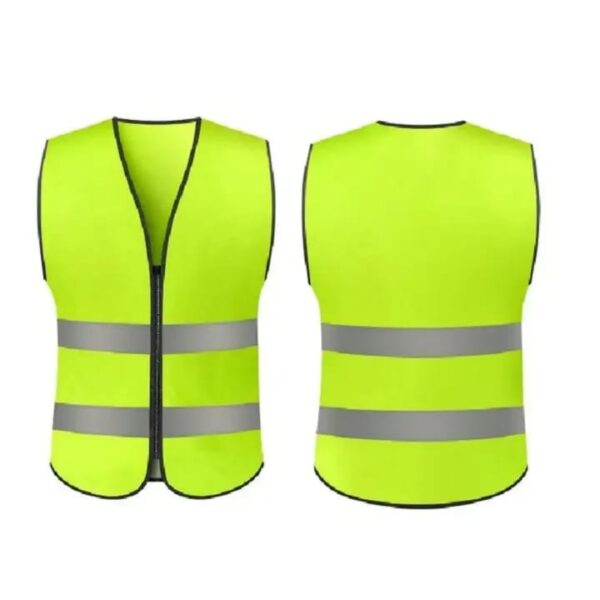 High visibility zipper reflector vest made from 180 GSM polyester with silver reflective strips