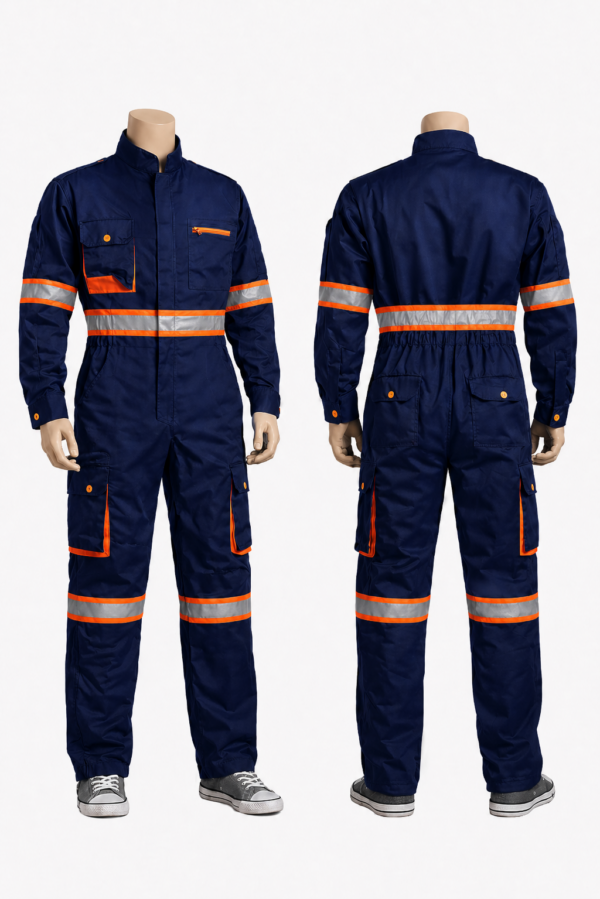 Reflective Navy Blue Cargo Overall – 380 GSM Twill Workwear