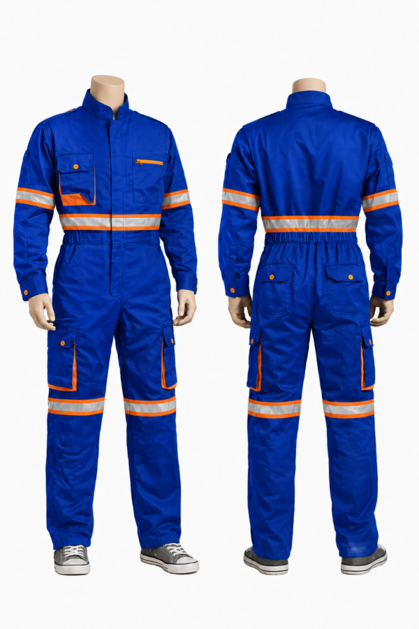 Reflective Royal Blue Cargo Overall – 380 GSM Twill Workwear