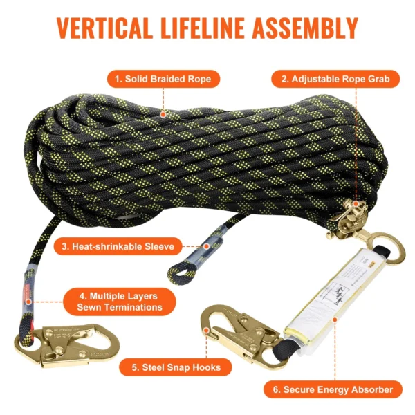 30 meter vertical lifeline safety rope for roofing and work at height fall protection