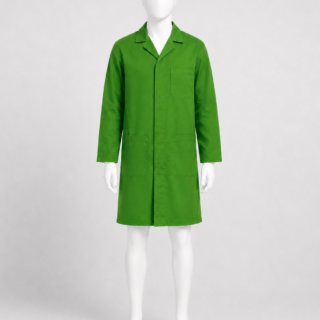 Safaricom green dust coat in Kenya made from 265 GSM Tetrex fabric with concealed buttons and three pockets