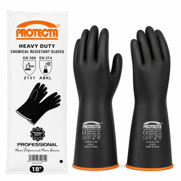 Protecta 18 inch chemical resistant gloves black with orange cuff