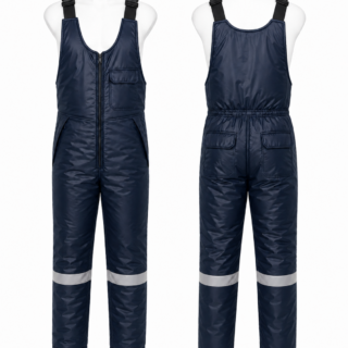 Cold room dungaree in Kenya with reflective leg tape and adjustable shoulder straps