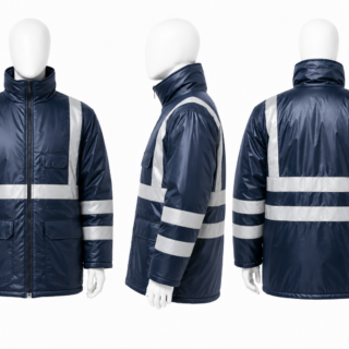 Cold room jacket in Kenya with reflective tape and padded insulation