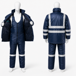 Cold room suit in Kenya with reflective insulated jacket and bib dungaree