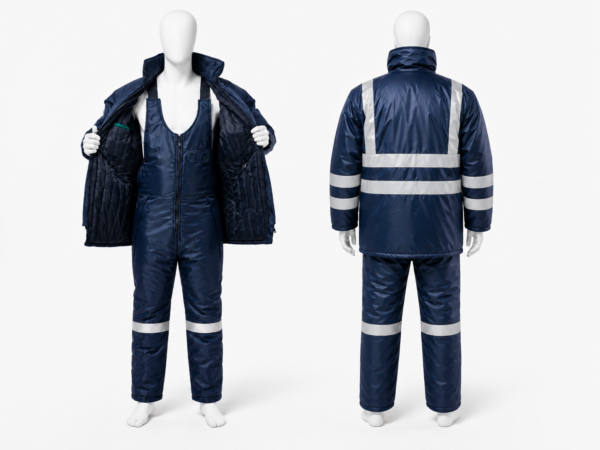 Cold room suit in Kenya with reflective insulated jacket and bib dungaree