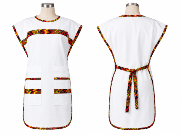 kitenge bib apron white polycotton double sided apron with multicolour kitenge accent