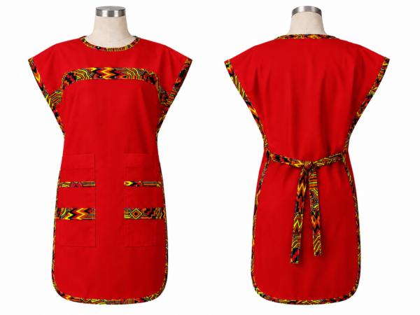 bib apron with pockets red double sided kitenge work apron