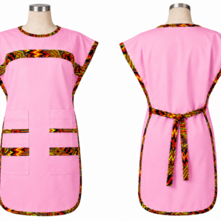 bib work apron light pink polycotton double sided apron with multicolour kitenge accent and front pockets