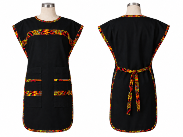 black kitenge apron double sided polycotton bib apron with multicolour cotton kitenge accent