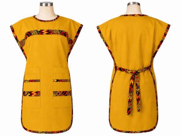 kitchen apron with pockets mustard yellow polycotton double sided apron with multicolour kitenge accent