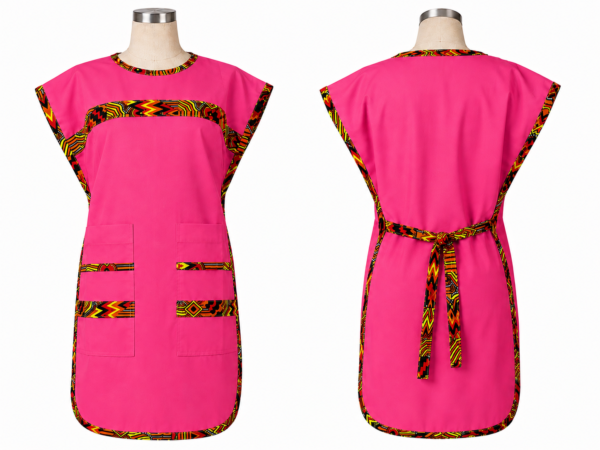 service apron with pockets hot pink polycotton double sided apron with multicolour kitenge accent